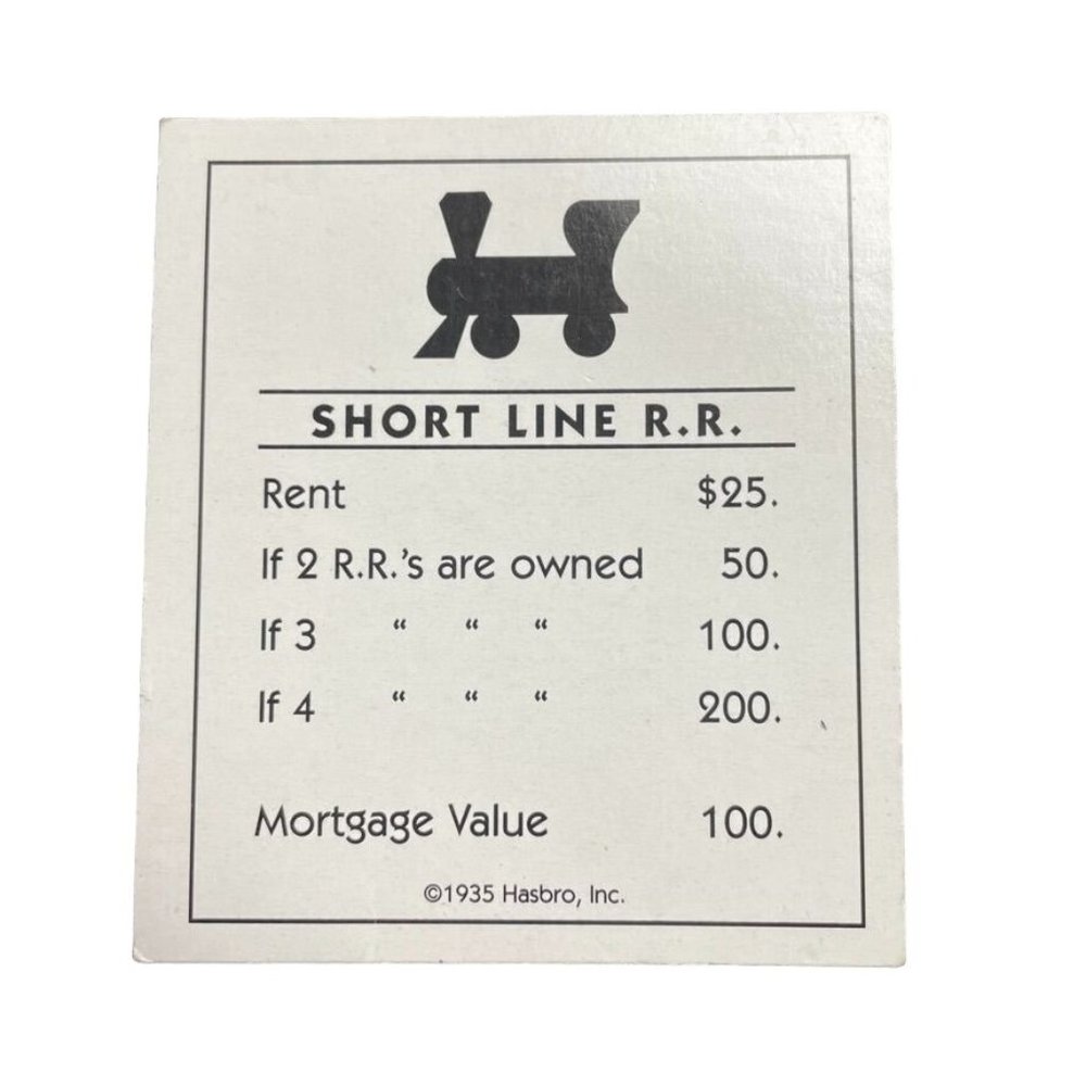 Monopoly Classic Short Line Railroad Property Title Deed Card Replacement u